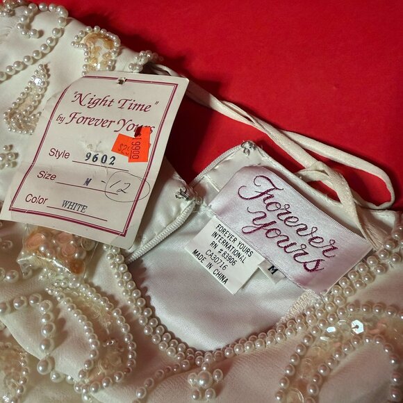 Vintage 1980s Pearl Beaded Cream Dress - Retro Bridal, Cocktail, or Evening Glam - Picture 5 of 12